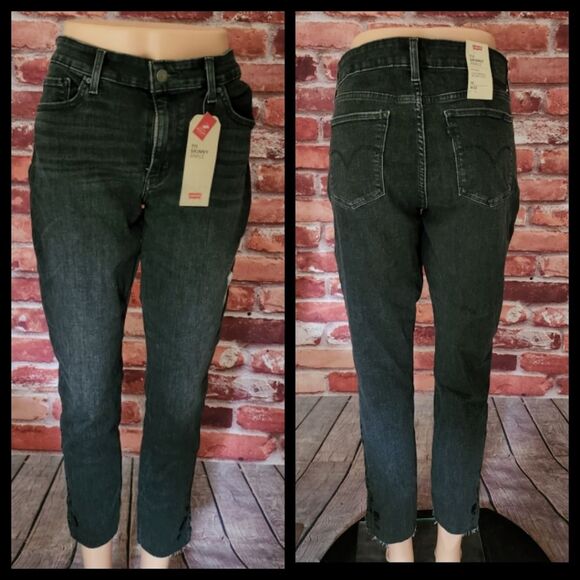 Levi's 711 Black Embroidered Jeans Size 14 / 32 NWT - Picture 2 of 2